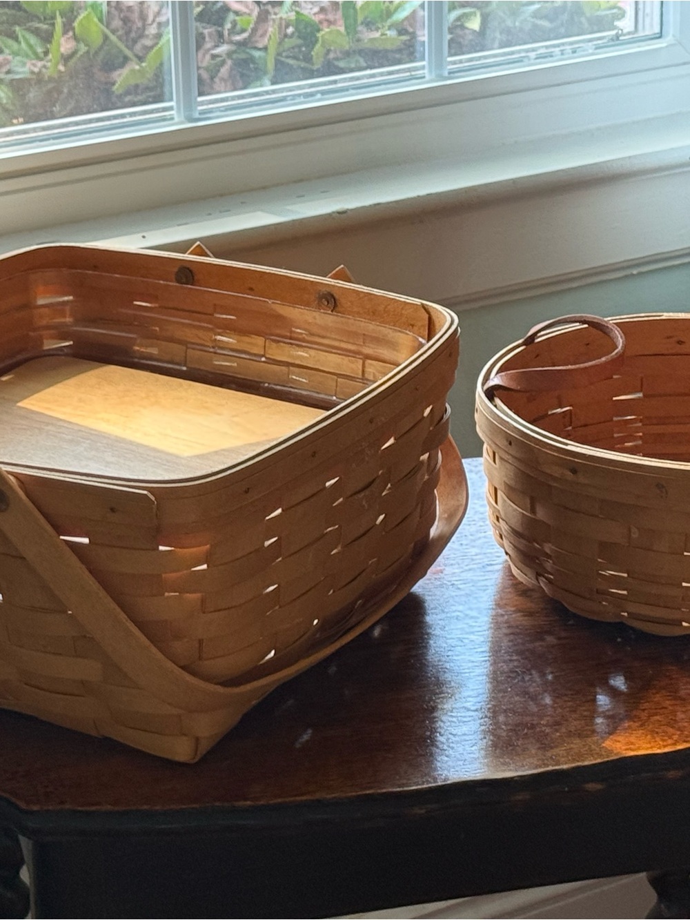 Longaberger woven baskets in natural tan